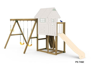 The Little Sprout Playhouse with Swing Beam, Riser Kit and Scoop Slide