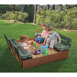 Badger Basket Covered Convertible Cedar Sandbox with Two Bench Seats, Natural/Green 99870